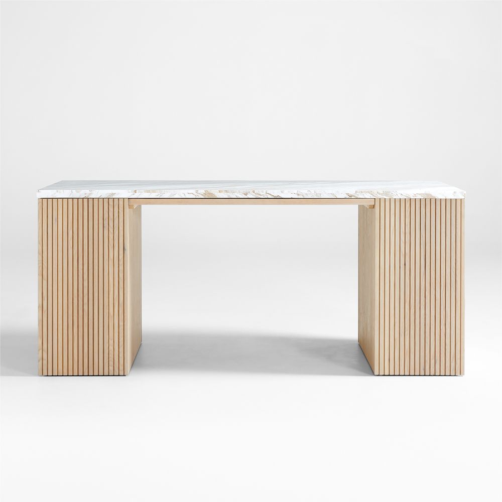 Batten 84" White Oak Wood Kitchen Island with Storage