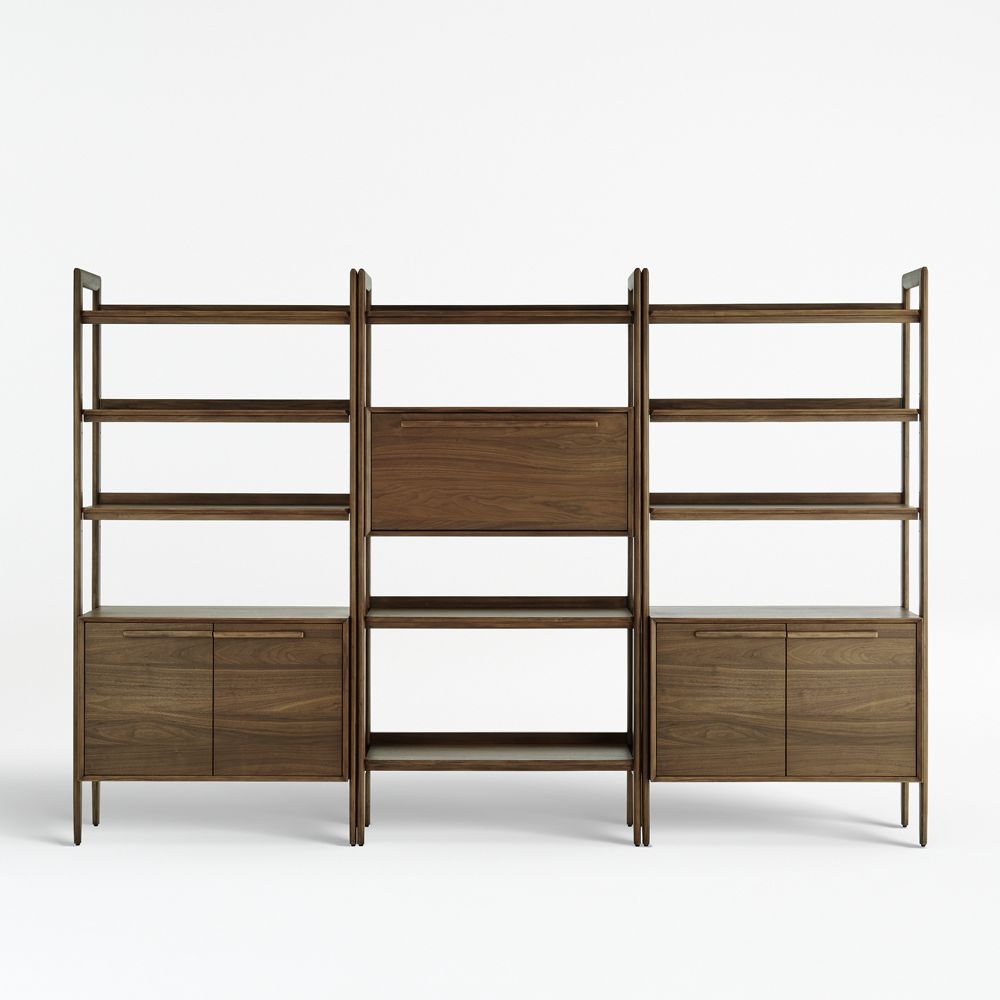 Tate 108" Walnut Bookcase Bar with 2 Bookcase Cabinets