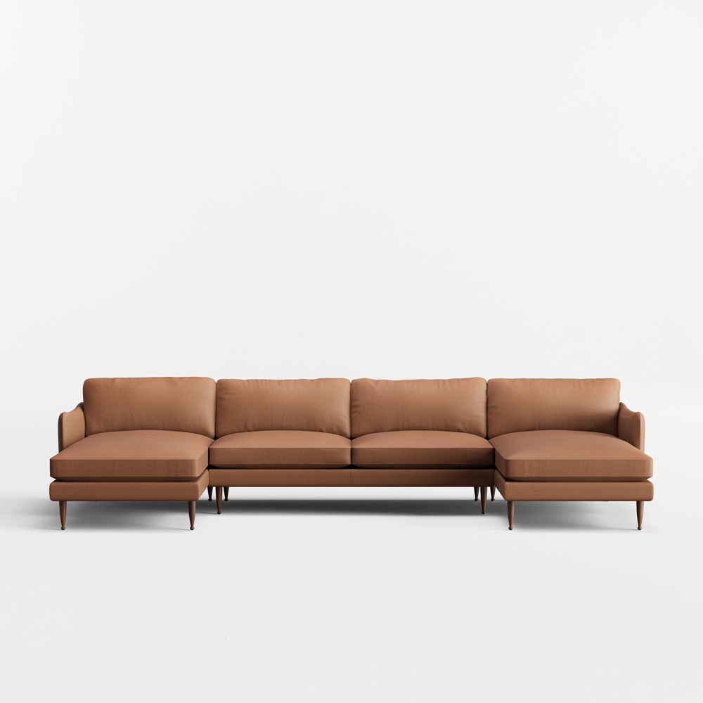 Cosgrove Leather 3-Piece U-Shaped Sectional Sofa with Double Chaise Lounge