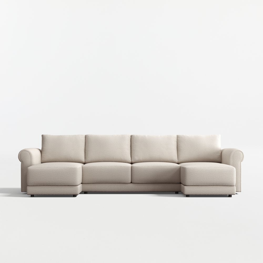 Gather Deep 3-Piece U-Shaped Roll Arm Sectional Sofa with Double Chaise Lounge