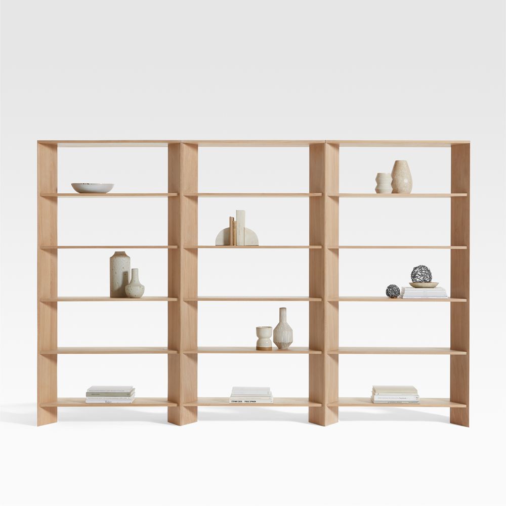 Terrazza 114" Natural Solid Oak Wood 5-Shelf Bookcases, Set of 3
