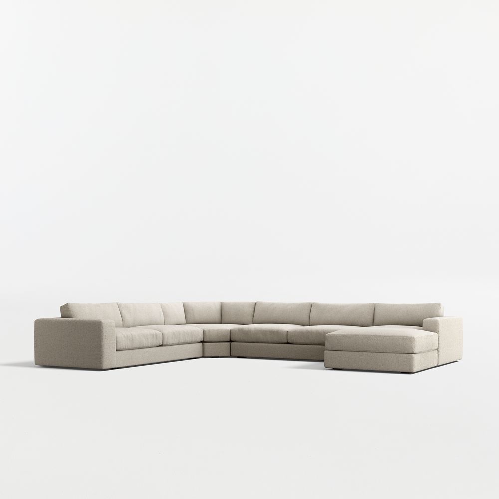 Oceanside Deep Low 4-Piece L-Shaped Wedge Sectional Sofa with Chaise Lounge