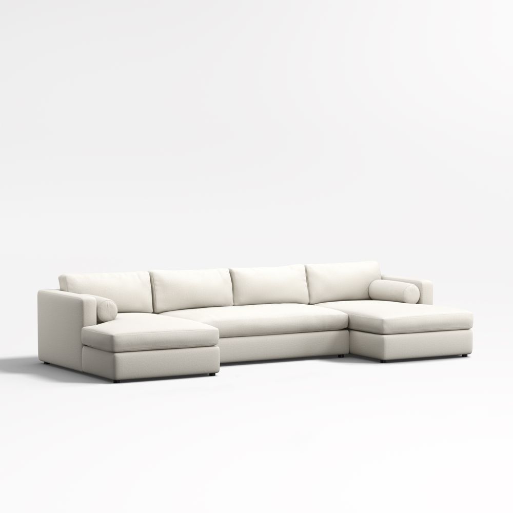Aris Deep 3-Piece U-Shaped Bench Sectional Sofa with Double Chaise Lounge