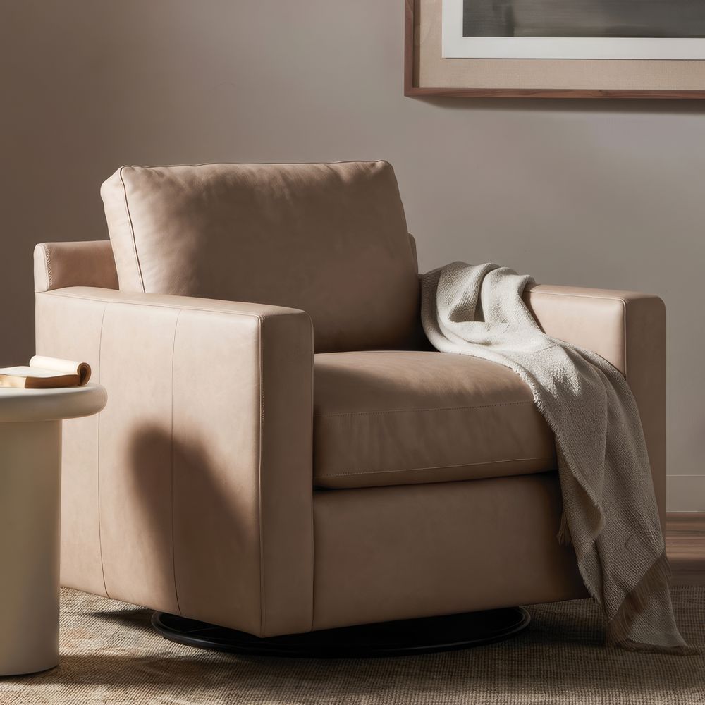 Barrett II 35.5" Leather Track Arm Swivel Chair
