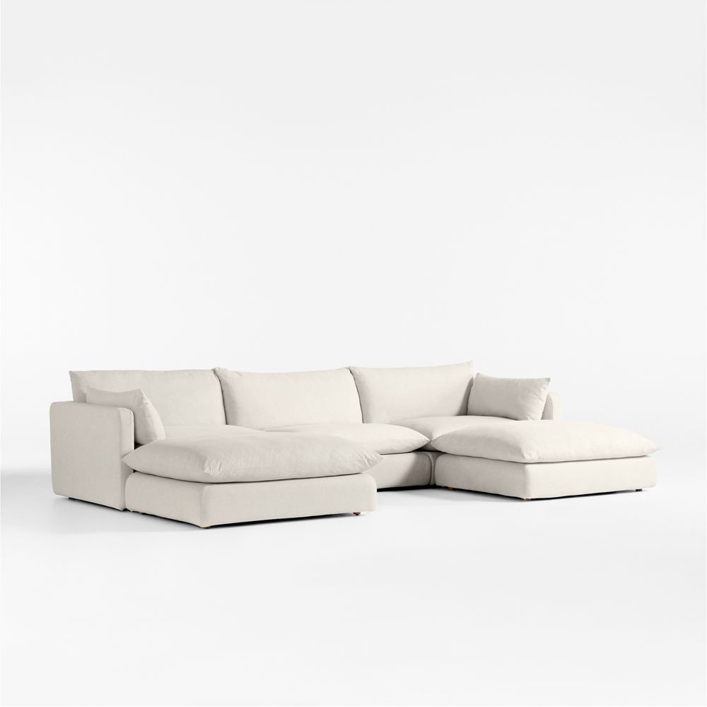 Unwind Modular 5-Piece U-Shaped Slipcovered Sectional Sofa with Double Ottoman