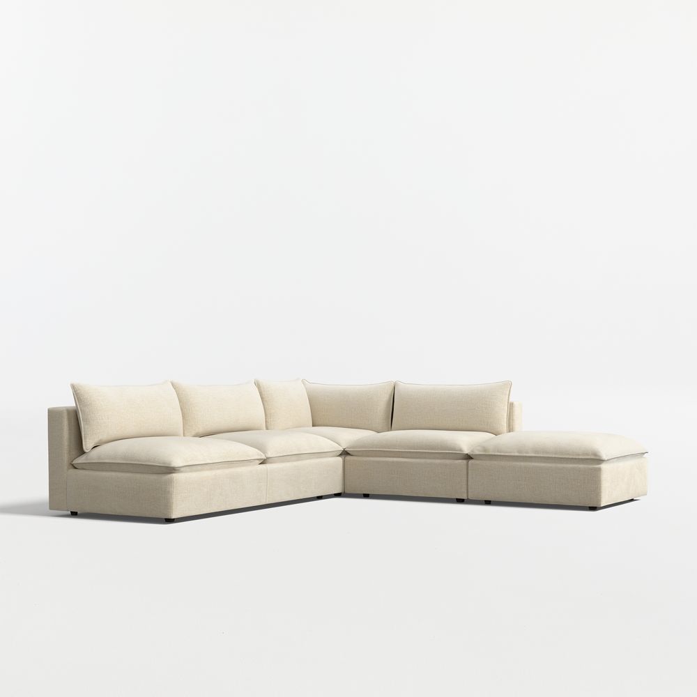 Lotus Deep Modular 4-Piece L-Shaped Armless Sectional Sofa with Ottoman