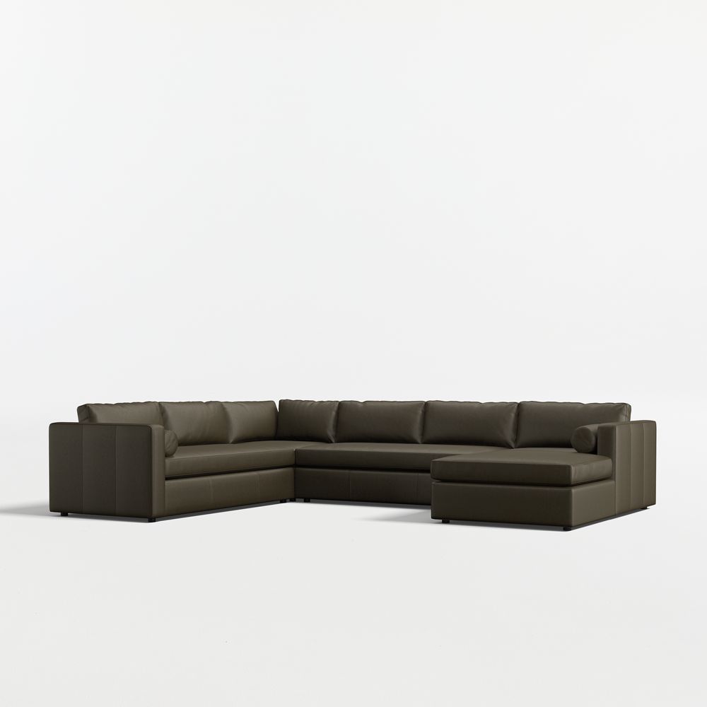 Aris 4-Piece L-Shaped Leather Bench Sectional Sofa with Chaise Lounge