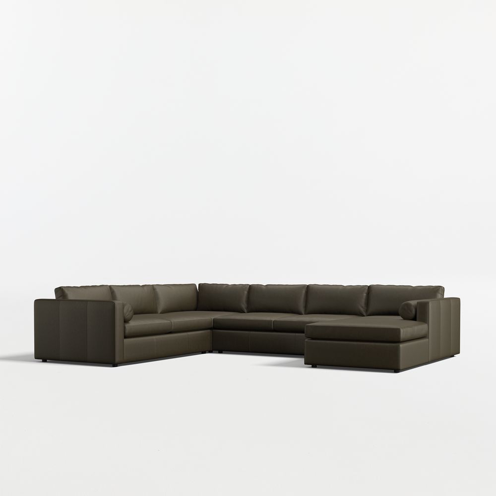 Aris Deep 4-Piece L-Shaped Leather Sectional Sofa with Chaise Lounge