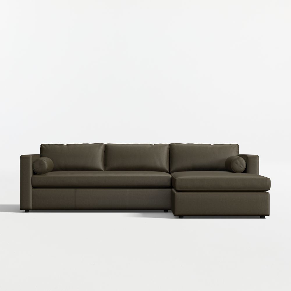 Aris Deep 2-Piece Leather Bench Sectional Sofa with Chaise Lounge