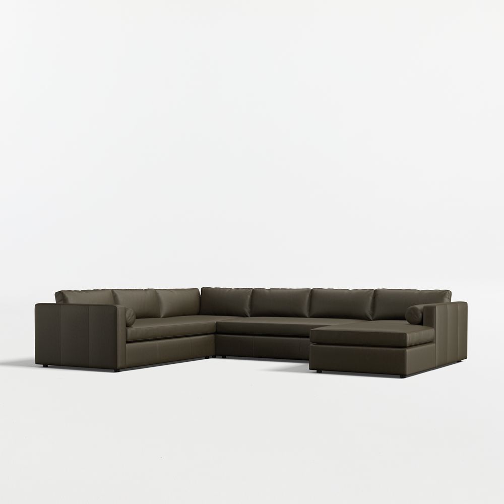 Aris Deep 4-Piece L-Shaped Leather Bench Sectional Sofa with Chaise Lounge