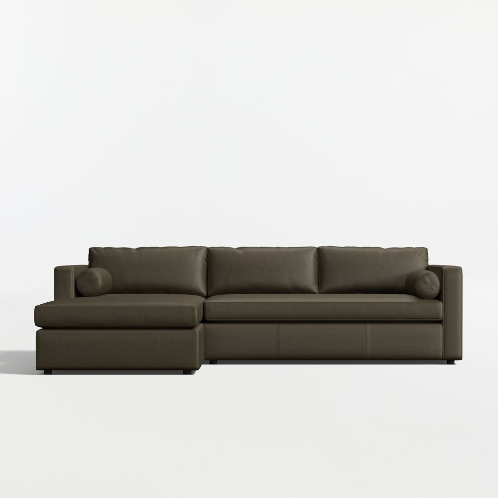 Aris Deep 2-Piece Leather Bench Sectional Sofa with Chaise Lounge