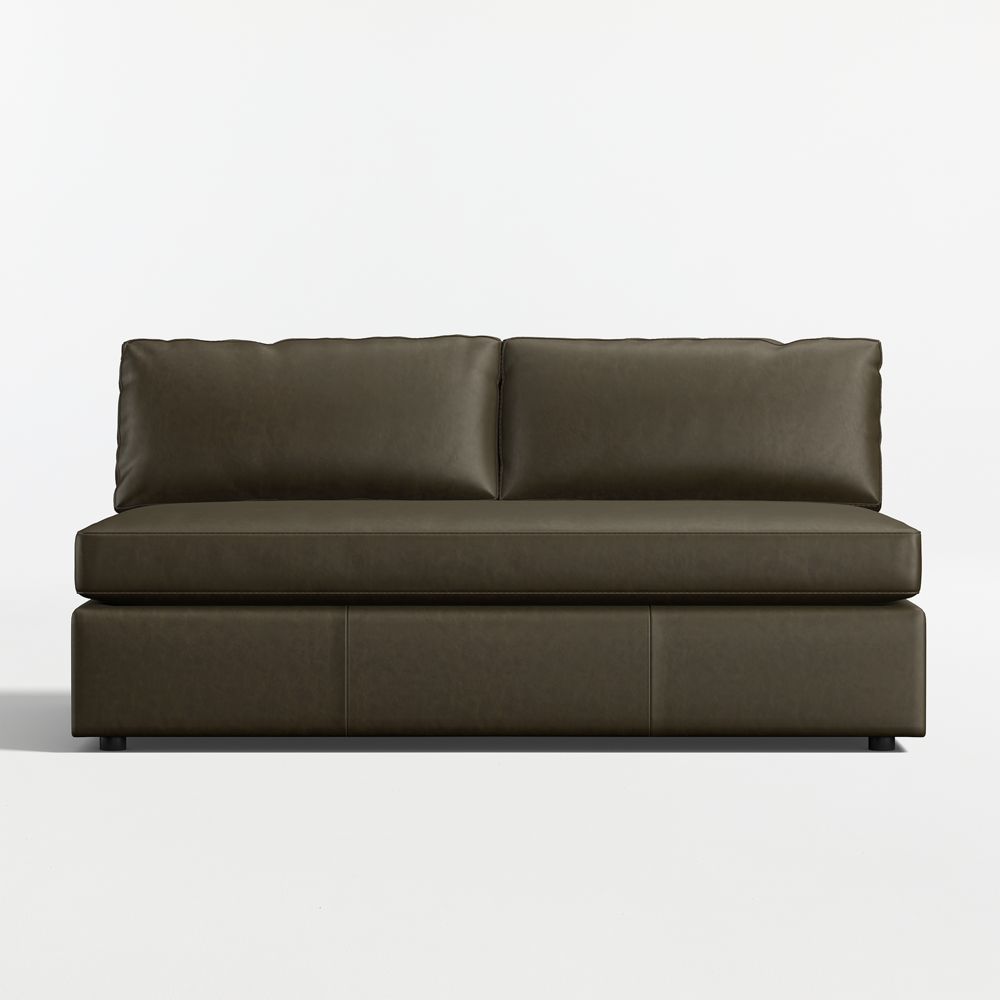 Aris Deep Leather Armless Bench Loveseat Sectional Piece