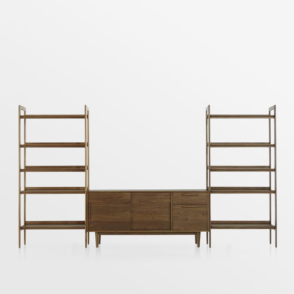 Tate 136.5" Walnut Storage Media Console and Bookshelf Set