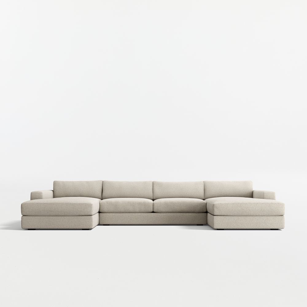 Oceanside Deep Low 3-Piece U-Shaped Sectional Sofa with Double Chaise Lounge