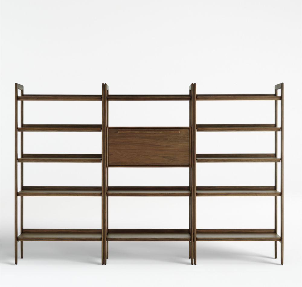 Tate 108" Walnut Bookcase Bar with 2 Wide Bookshelves
