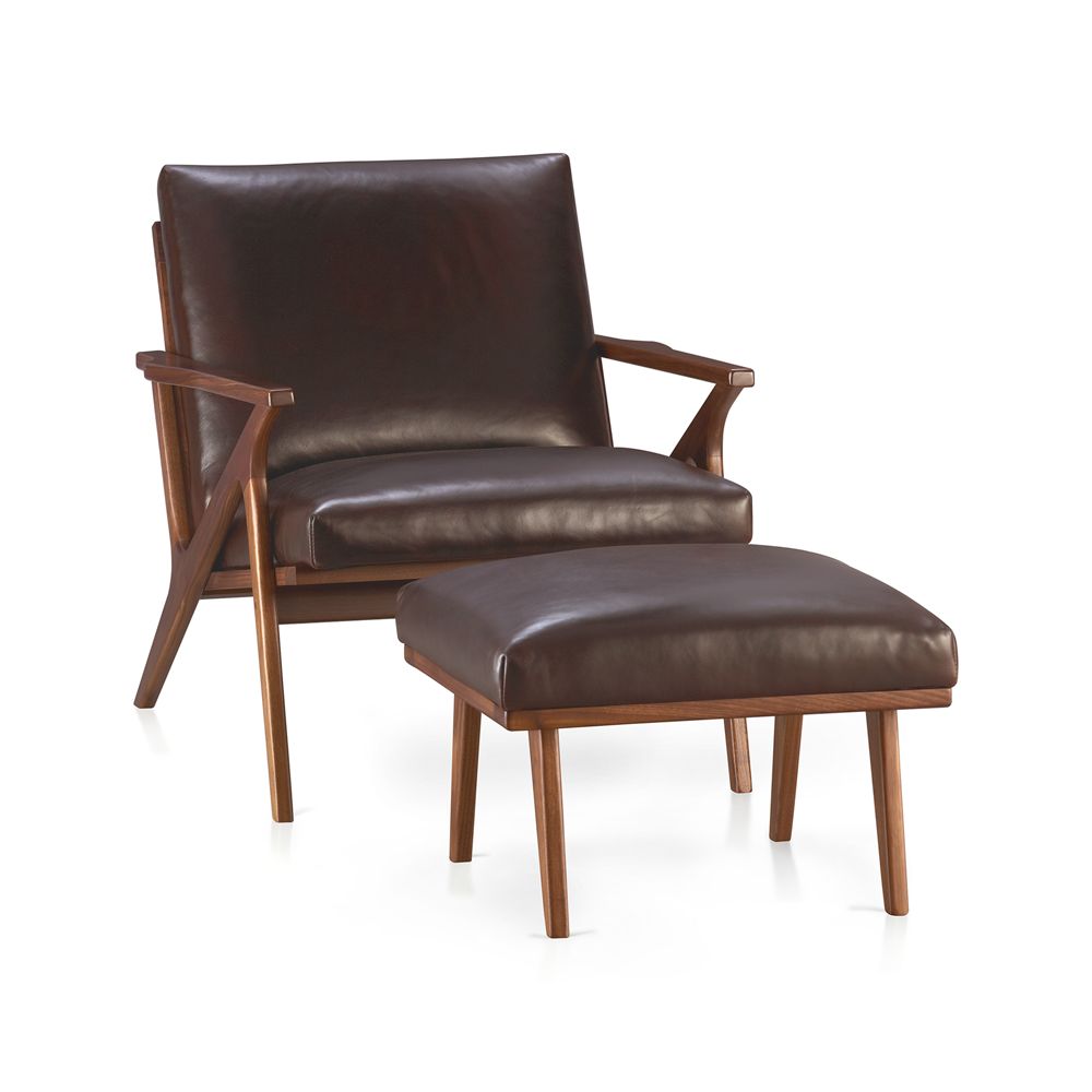 Cavett 22" Wood and Leather Ottoman- Image 2
