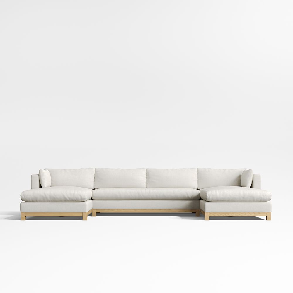 Pacific Wood Base 3-Piece U-Shaped Bench Sectional Sofa with Double Chaise Lounge
