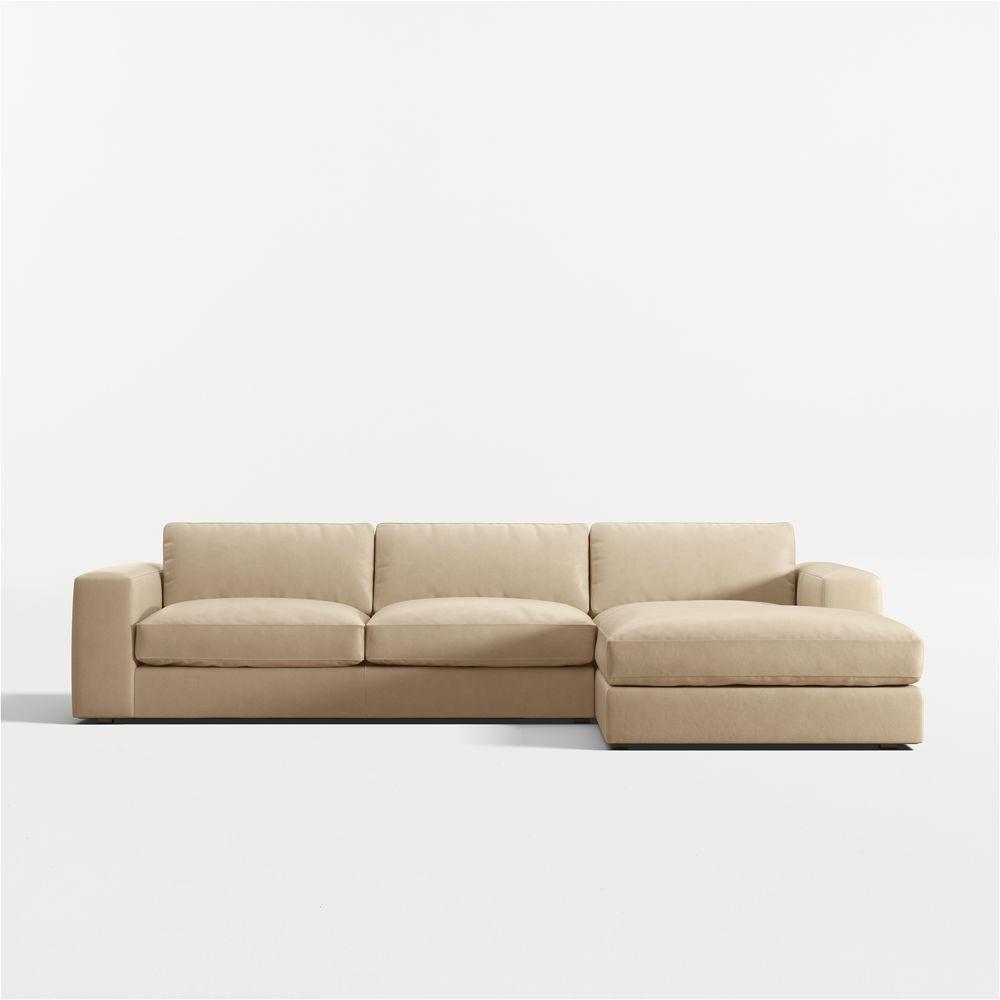 Oceanside Deep Low 2-Piece Leather Sectional Sofa with Chaise Lounge