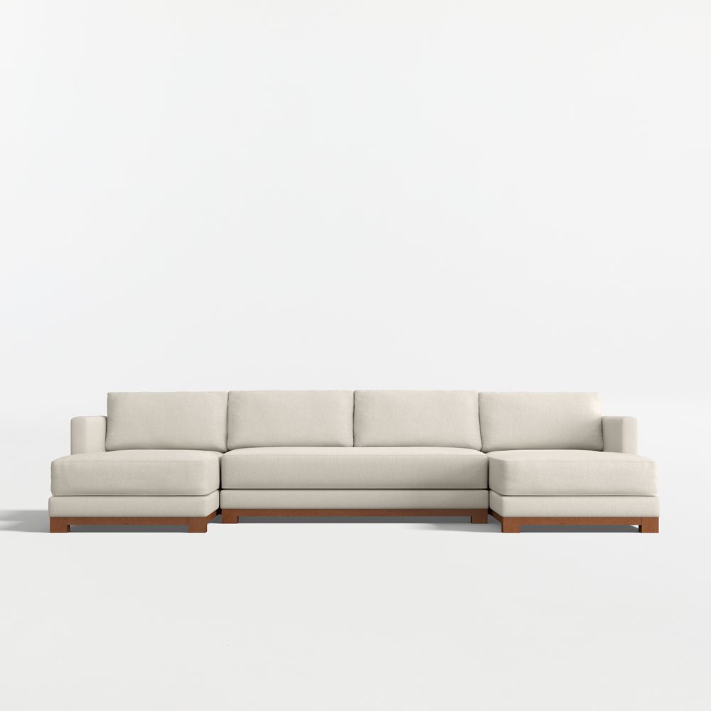 Gather Wood Base 3-Piece U-Shaped Bench Sectional Sofa with Double Chaise Lounge