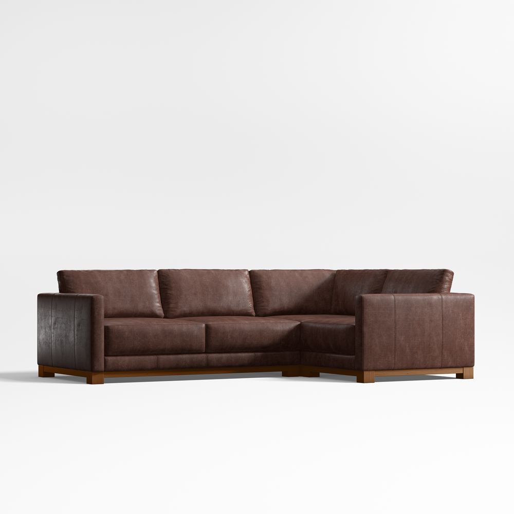 Gather Deep Wood Base 3-Piece L-Shaped Leather Sectional Sofa