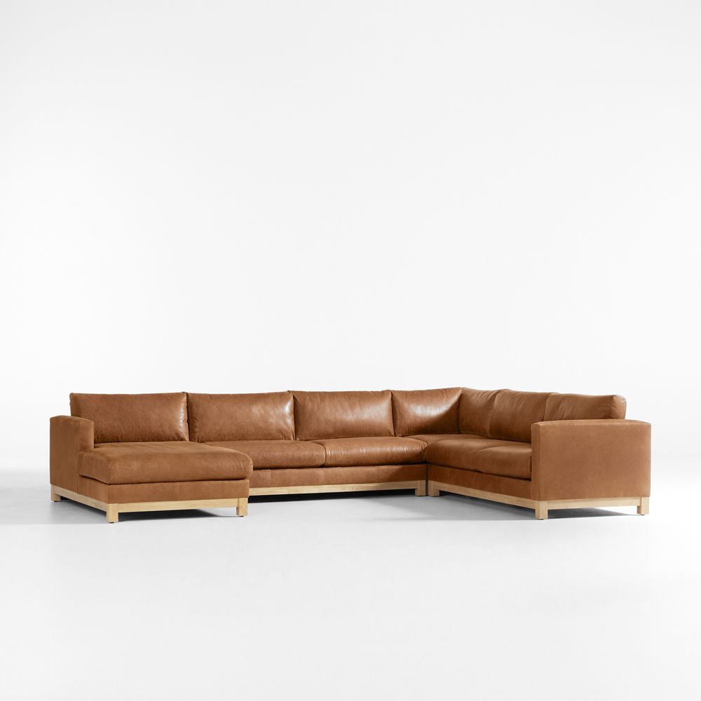 Pacific Wood Base 4-Piece L-Shaped Leather Sectional Sofa with Chaise Lounge