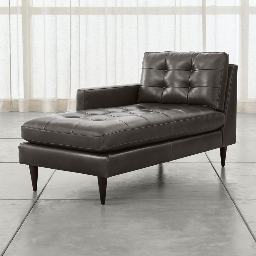 Petrie Leather Midcentury Left-Arm Chaise Lounge Sectional Piece