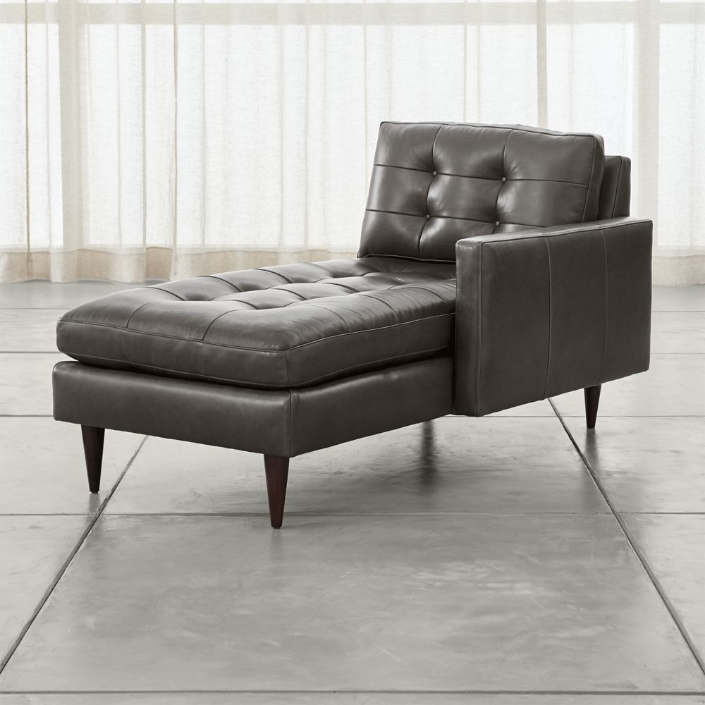 Petrie Leather Midcentury Right-Arm Chaise Lounge Sectional Piece