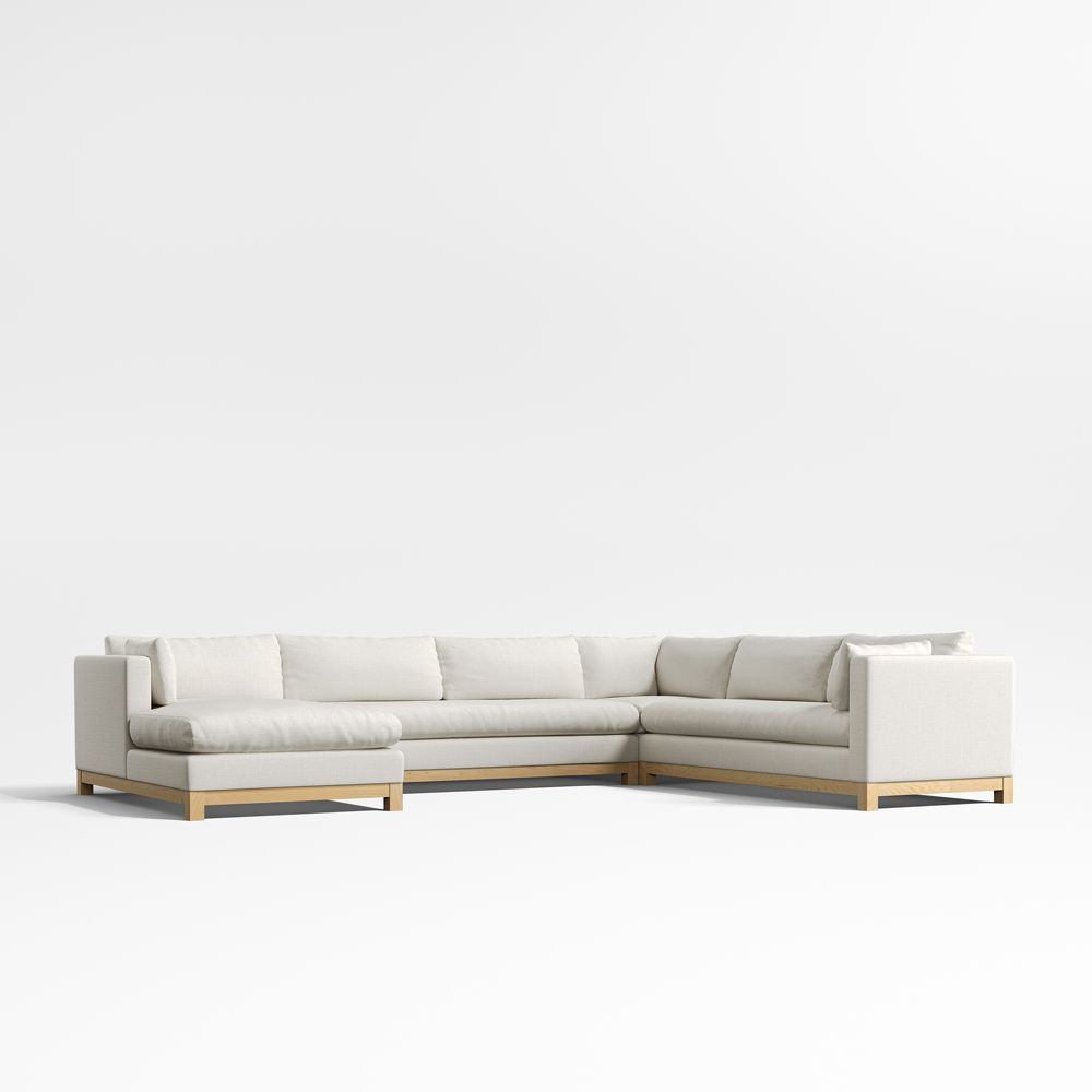 Pacific Wood Base 4-Piece L-Shaped Bench Sectional Sofa with Chaise Lounge