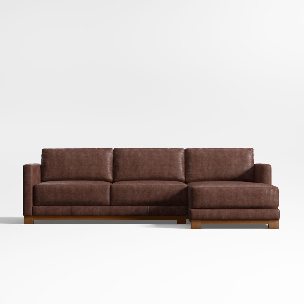 Gather Deep Wood Base 2-Piece Leather Sectional Sofa with Chaise Lounge