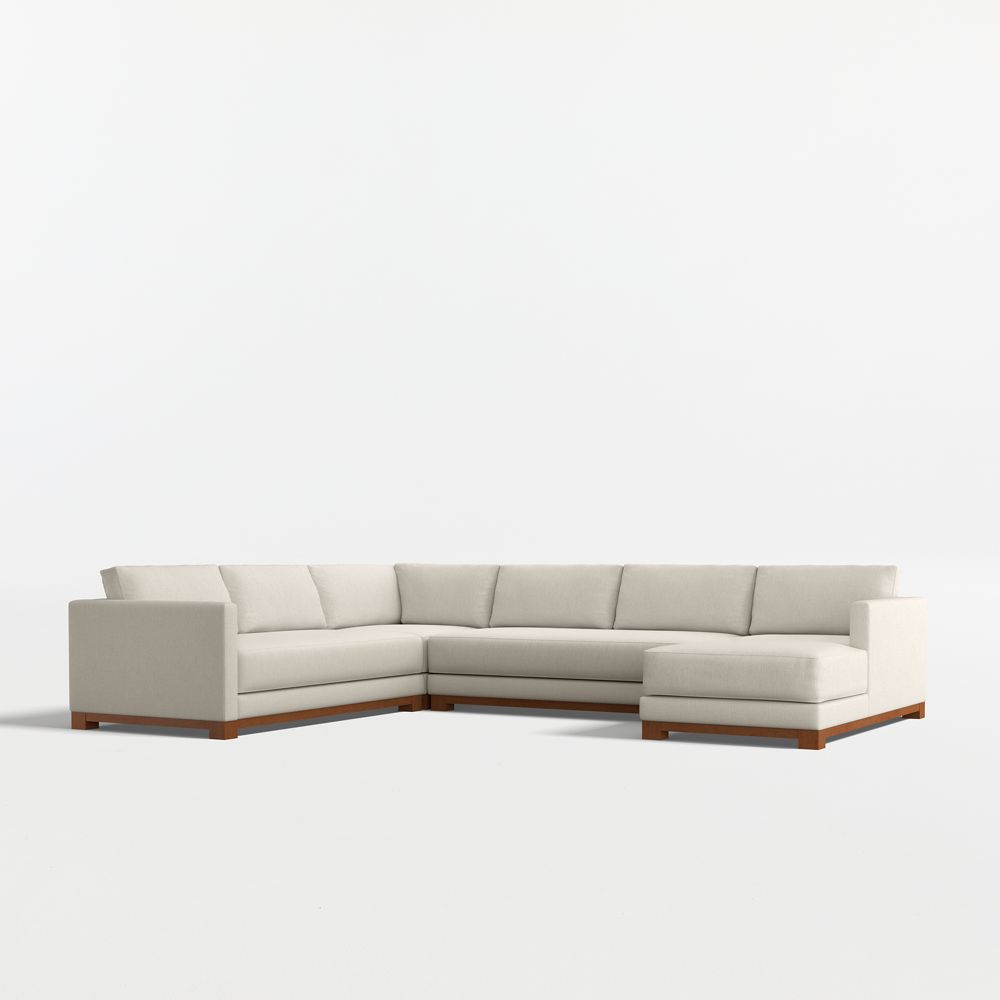 Gather Deep Wood Base 4-Piece L-Shaped Bench Sectional Sofa with Chaise Lounge